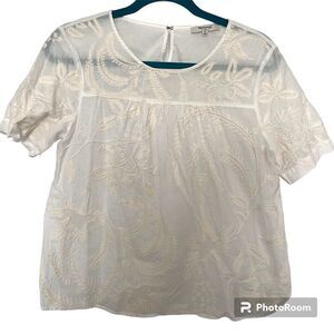 Madewell Cream & White Floral Embroidered Cotton Top Size Medium